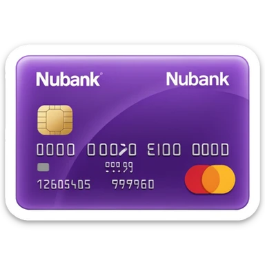 credit card, purple, writen in white "NUBANK" sticker