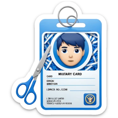 Scissors cutting military ID card in the middle front view sticker