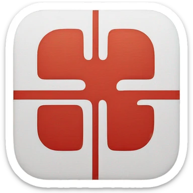 A minimalistic red square emoji with rounded corners, featuring a white abstract circular design resembling a stylized 'O' with a small dot to the left. The design has a clean and modern look, suitable for a restaurant reservation or booking app. sticker