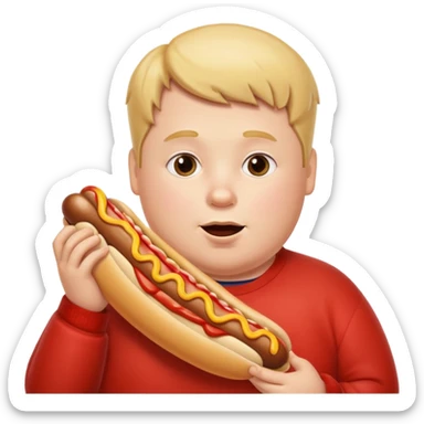 Fat white boy eating a hotdog  sticker