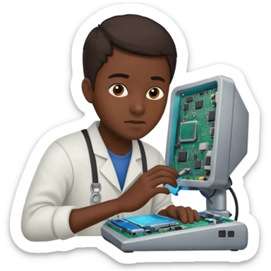 computer technician fixing damage computer sticker