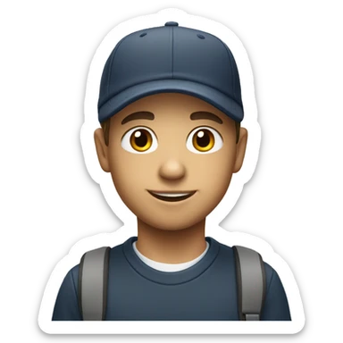 white skin school kid son wearing cap sticker