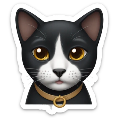 Black cat with brown eyes white lower lip and white collar sticker