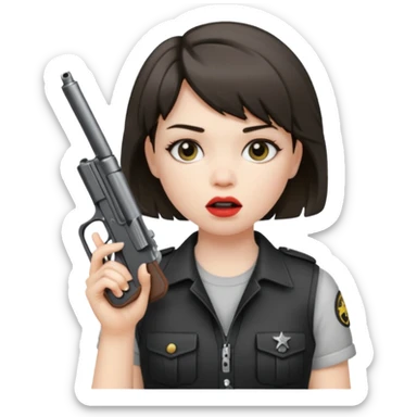short hair girl with mullet putting gun in her mouth sticker