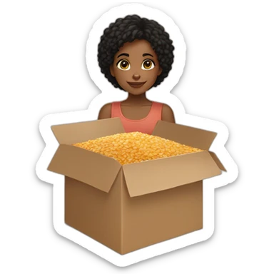 black girl, brown eyes, short black hair hugging a box of Lion cereals sticker