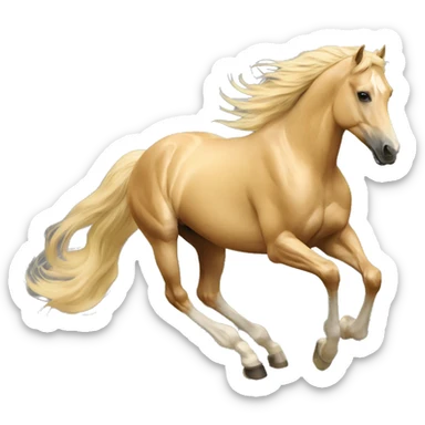 Yellow palomino horse with long flowing mane galloping with prosthetic leg, slender horse, solid yellow horse, running, yellow horse galloping with prosthetic leg, pretty horse sticker