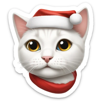 sweet white cat with santa clouse cap sticker