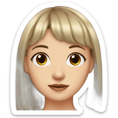 white girl with bangs in each side of hair and her pinned with a claw clip brown eyebrows and brown eyes sticker