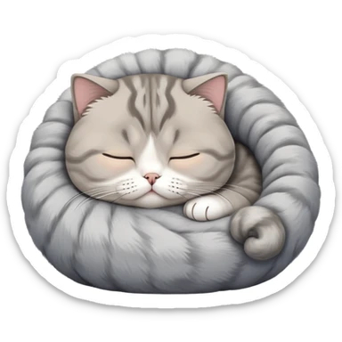 a cute sleeping Scottish fold cat with folded ears curled up in a ball sticker
