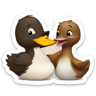 a duck kissing a beaver sticker