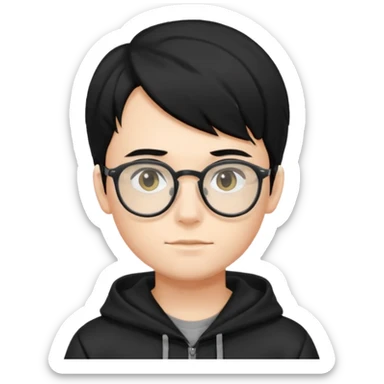 Boy with black hair and black hoodie and clear glasses  sticker