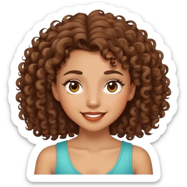 mixed-race girl with curly brown hair, winking face sticker
