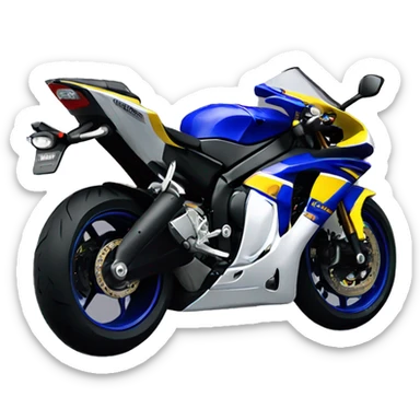 A 2009 Yamaha r1, blue and yellow fairings  sticker