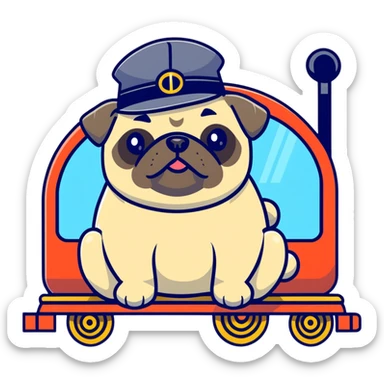 Pug on train sticker