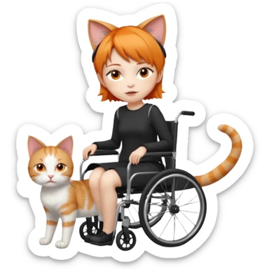full body small short hair ginger and white cat with orange eyes walking in a wheelchair for cats sticker