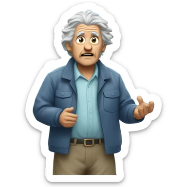 Old man panicking at a car wash sticker