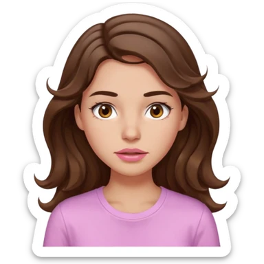 girl with wavy long brown hair, brown eyes, light to medium complexion, long lashes, light pink lipstick, wearing light pink shirt, sweating on the forehead sticker