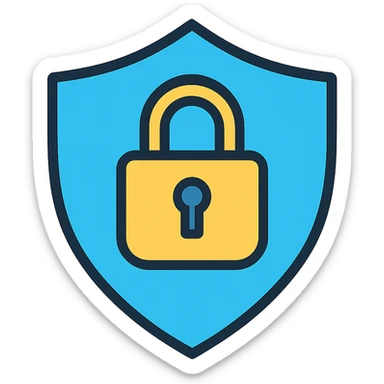 a shield with a lock symbol in the center, bold and easy to recognize sticker