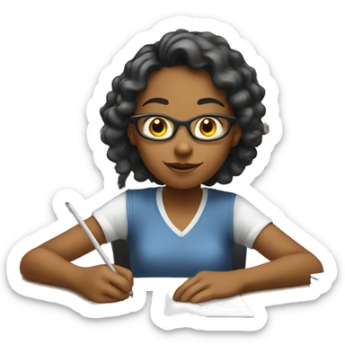 A girl doing her homework sticker