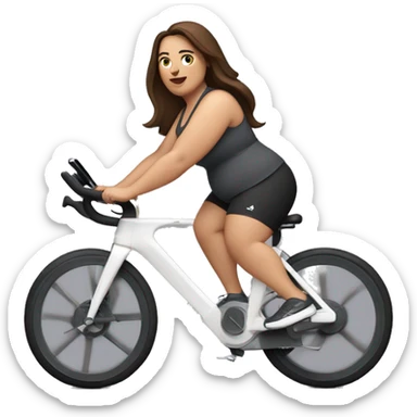 plus size white woman with medium length straight brown hair and dark brown eyes riding an exercise bike sticker
