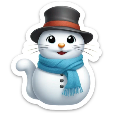 Snowman with a kitten on it’s shoulder  sticker