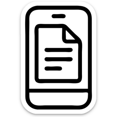 outlined icon of a phone with document or text lines, minimal, no color, no fill sticker