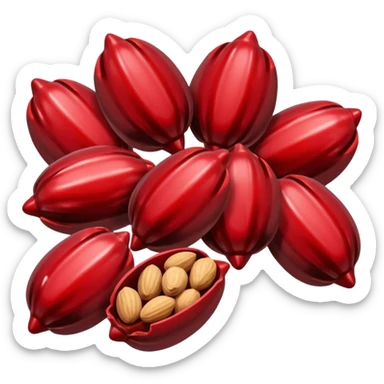 candied almonds with a shiny dark red candy shell, minimal sticker