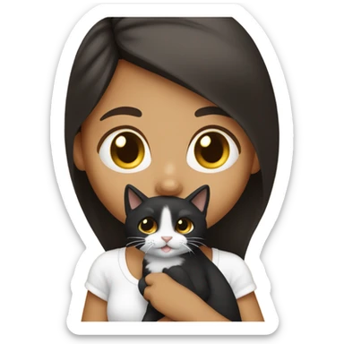 Una chica con Un gatito negro y blanco  sticker