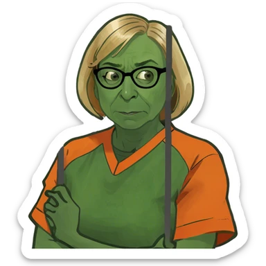 Gov Janet mills arrested in an orange jumpsuit behind bars make her more realistic and wrinkled make her outfit orange sticker
