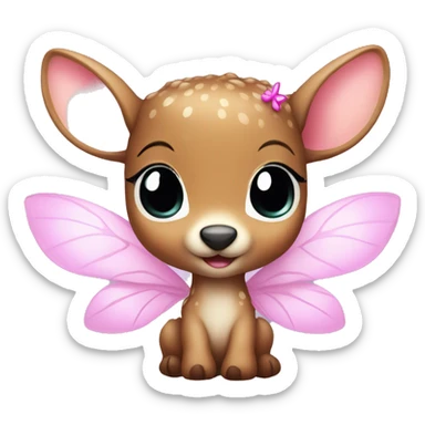 baby deer with fairy wings and a pink bow around its neck  sticker