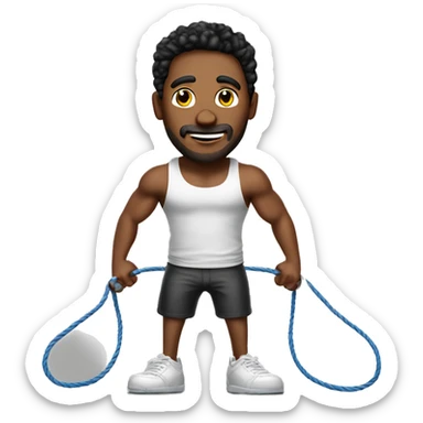 Create a man in a tank top jumping rope. Make his name Sex machine sticker