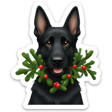 All black German shepherd with mistletoe  sticker