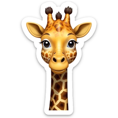 Cinematic Comical Giraffe Portrait Emoji, Head tilted dramatically with an exaggeratedly amused expression, featuring a striking, patterned Fur with playful patches and a long, quirky neck, wide, expressive eyes filled with playful disbelief, Simplified yet hilariously expressive features, highly detailed, glowing with a slightly sassy glow, high shine, dramatic yet playful, stylized with an air of cheeky mischief, bright and endearing, soft glowing outline, capturing the essence of a spirited and over-the-top giraffe, so meme-worthy it feels like it could tower its way into internet fame instantly! sticker