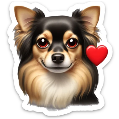 black and tan long-haired chihuahua with red heart covering each eye  sticker