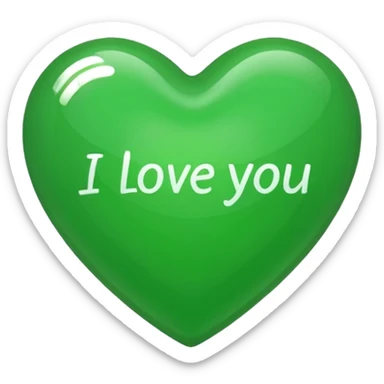 a green heart that says "i love you" on the ffront sticker