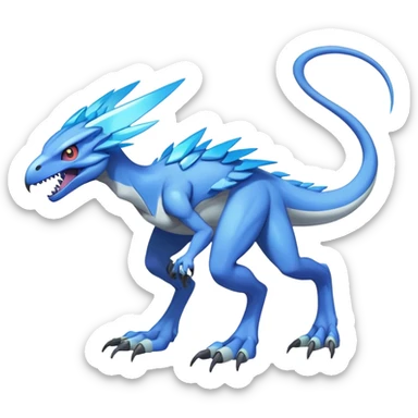 Shiny Futuristic Ethereal Fakemon-Pokemon-Digimon-Spectrobes-Raptor-fusion, full body, four legs sticker