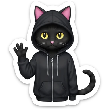 Black cat wearing a hoodie fursona (full body) sticker
