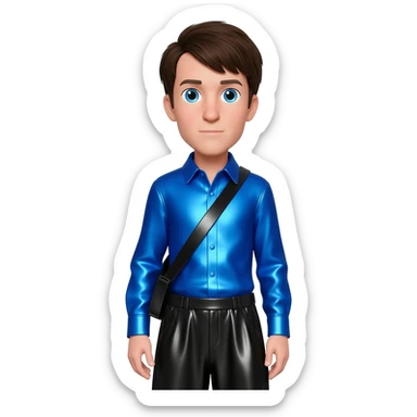 Anthony Field from The Wiggles with  blue eyes, dark brown hair, blue metallic shirt, black metallic baggy pants sticker