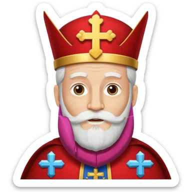 Sinterklaas met een lange witte baard en een meiter met een kruis erop sticker