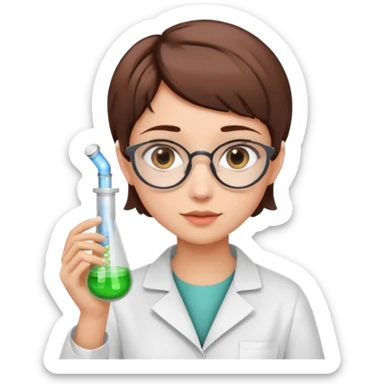 учёный девушка со стрижкой пикси и коричневыми волосами держит пробирку sticker
