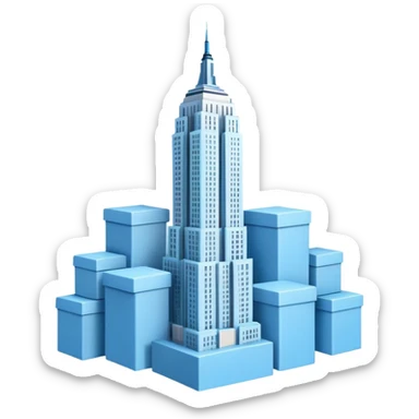 light blue Empire State Building with boxes stacked around, lively sticker