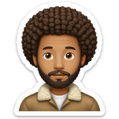 Medium brown skin man with beard and a curly small Afro fade sticker