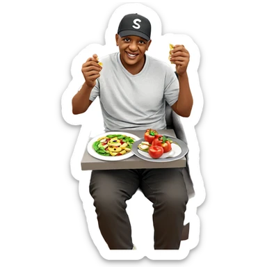 smiling boy with food indoors sticker