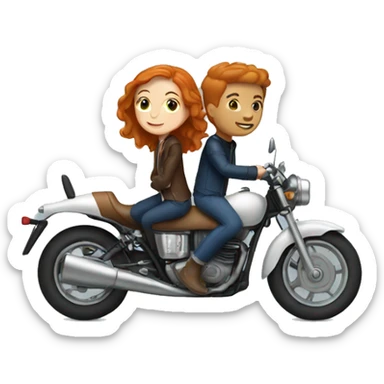 Ginger girl with brown hair boy riding on a motorcycle  sticker