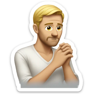 A white man who scratches his temple while reflecting sticker