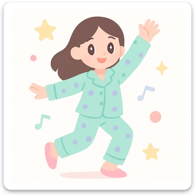woman dancing in her pajamas, energetic sticker