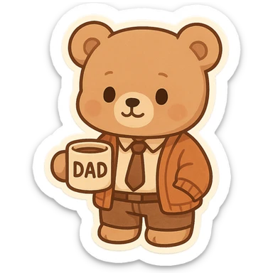 A teddy bear dresses like a dad holding a coffee mug  sticker