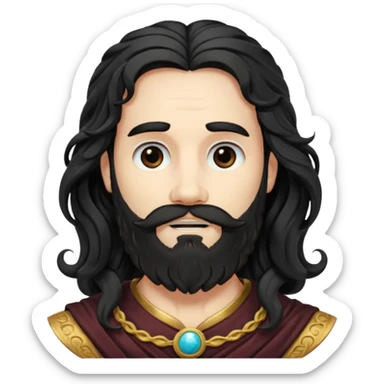Pluto from The Olympians with long black wavy hair and beard, black stola sticker