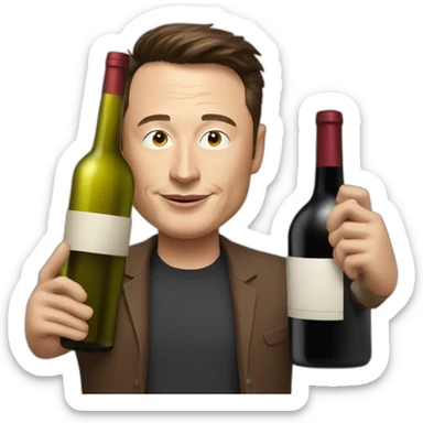elon musk alcoholic with big wine bottle sticker