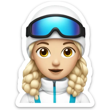 blonde girl blue eyes skiing with white ski outfit sticker